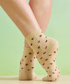 MoveActive Quarter Crew Non Slip Grip Socks - Hearts Aflutter Beige