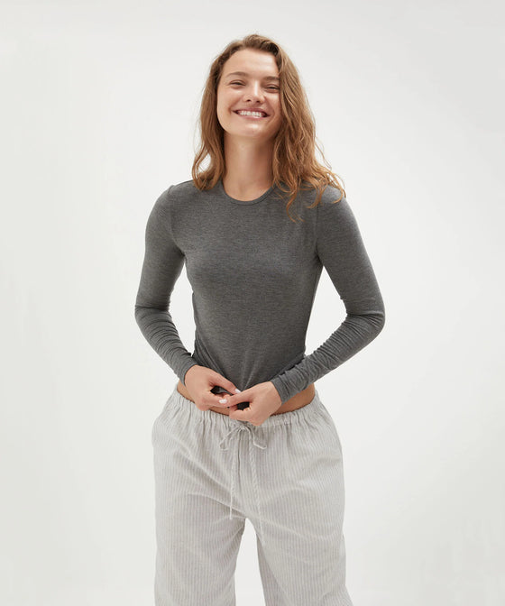 Holiday Shop Long Sleeve Jersey Top - Charcoal