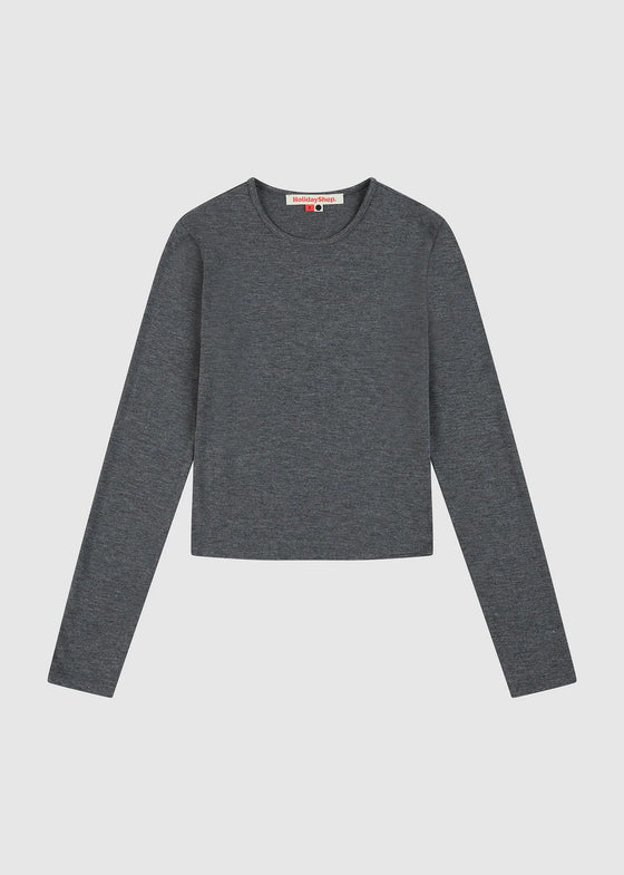 Holiday Shop Long Sleeve Jersey Top - Charcoal