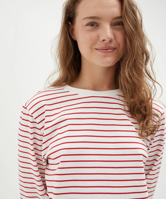 Holiday Shop Cotton Striped Long Sleeve Top - Red Stripe