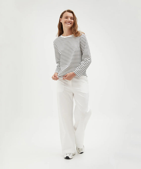 Holiday Shop Cotton Striped Long Sleeve Top - White Stripe