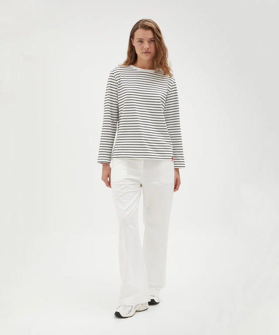 Holiday Shop Cotton Striped Long Sleeve Top - White Stripe