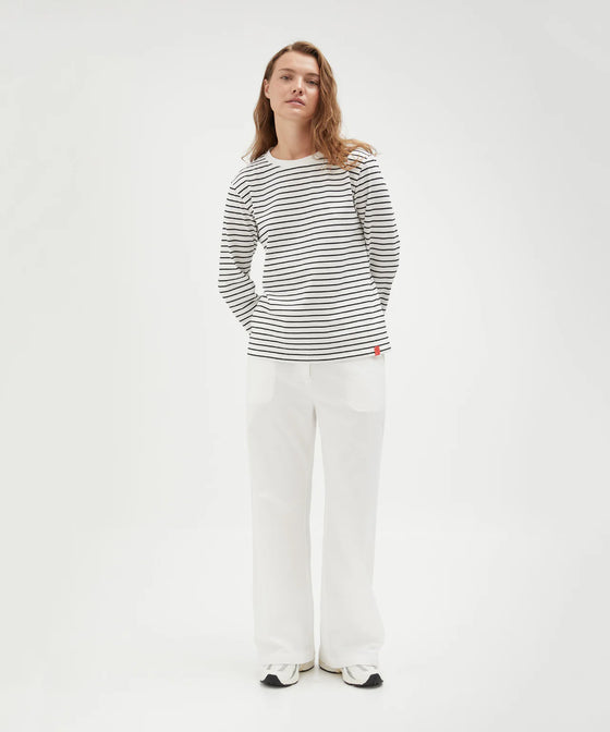 Holiday Shop Cotton Striped Long Sleeve Top - White Stripe