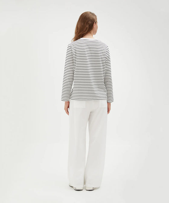 Holiday Shop Cotton Striped Long Sleeve Top - White Stripe
