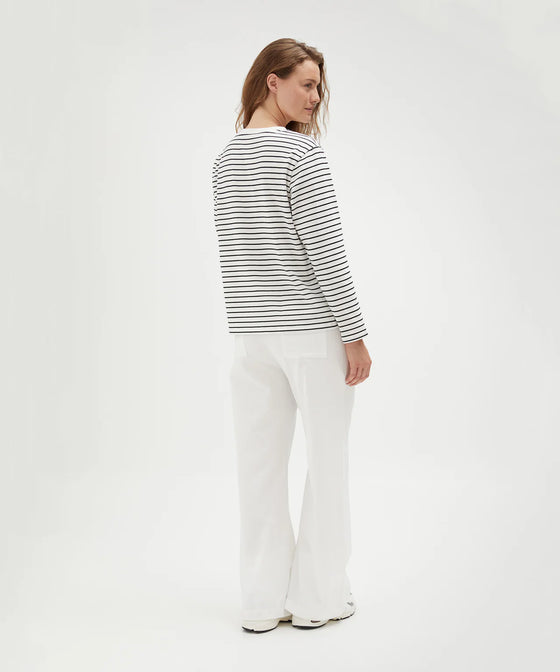 Holiday Shop Cotton Striped Long Sleeve Top - White Stripe