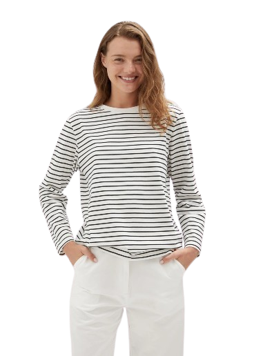 Holiday Shop Cotton Striped Long Sleeve Top - White Stripe