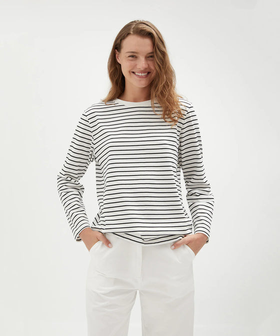 Holiday Shop Cotton Striped Long Sleeve Top - White Stripe