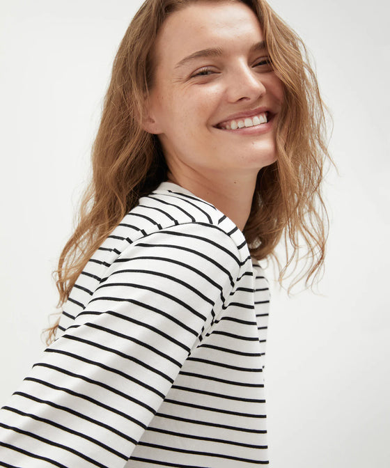 Holiday Shop Cotton Striped Long Sleeve Top - White Stripe