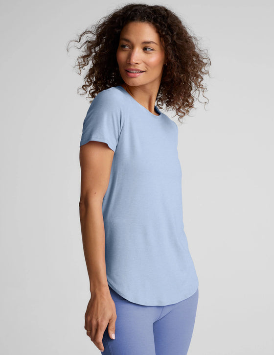 Beyond Yoga Featherweight On The Down low Tee - Blue Zen Heather