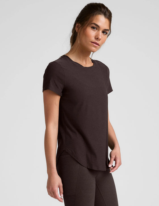 Beyond Yoga Featherweight On The Down low Tee - Dark Chocolate Heather