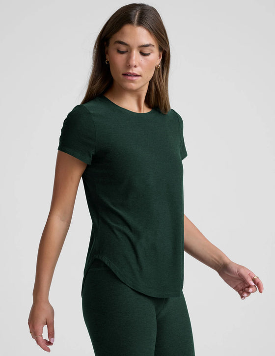 Beyond Yoga Featherweight On The Down Low Tee - Dark Spruce Green Heather