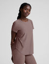 Beyond Yoga Featherweight On The Down low Tee  - Rosey Taupe Heather