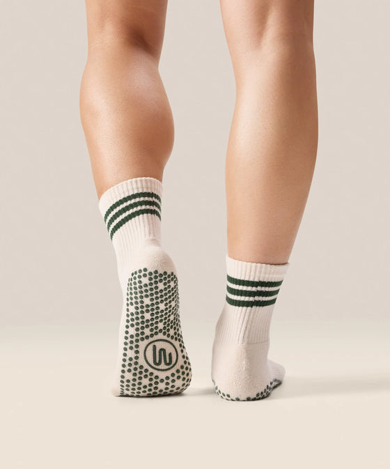 MoveActive Classic Crew Grip Socks - Olive Stripe