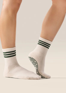  MoveActive Classic Crew Grip Socks - Olive Stripe