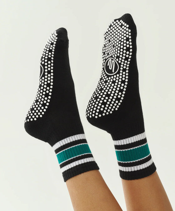 MoveActive Crew Non Slip Grip Socks - Midnight Emerald Stripe