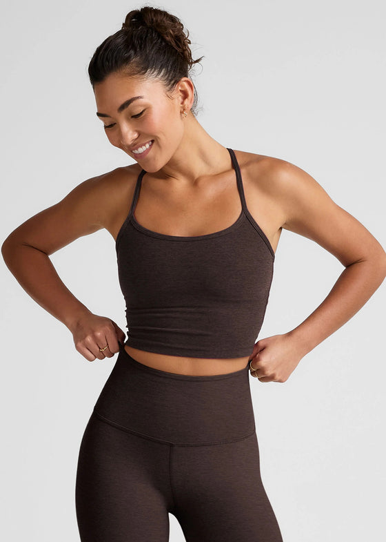 Beyond Yoga Spacedye Slim Racerback Cropped Tank - Dark Chocolate Heather