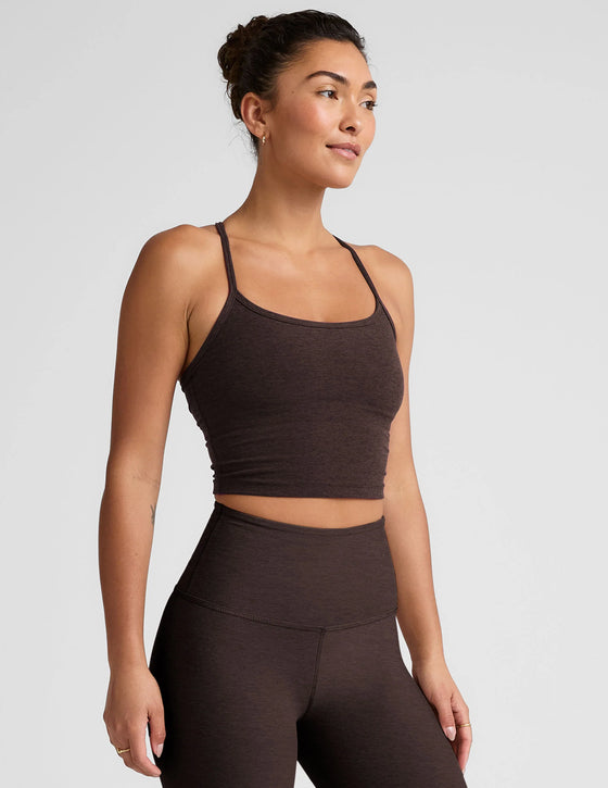 Beyond Yoga Spacedye Slim Racerback Cropped Tank - Dark Chocolate Heather