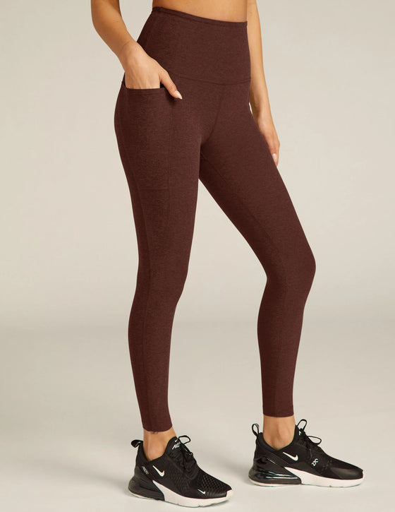 Beyond Yoga Out of Pocket High Waisted Midi Legging - Dark Chocolate Heather