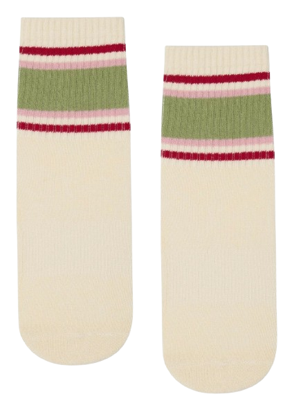 MoveActive Crew Non Slip Grip Socks - Stripe Vanilla & Sage