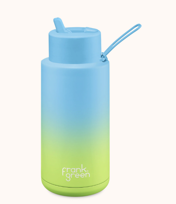 Frank Green 1 Litre Gradient Ceramic Reusable Bottle -Sky Blue/Pistachio Green