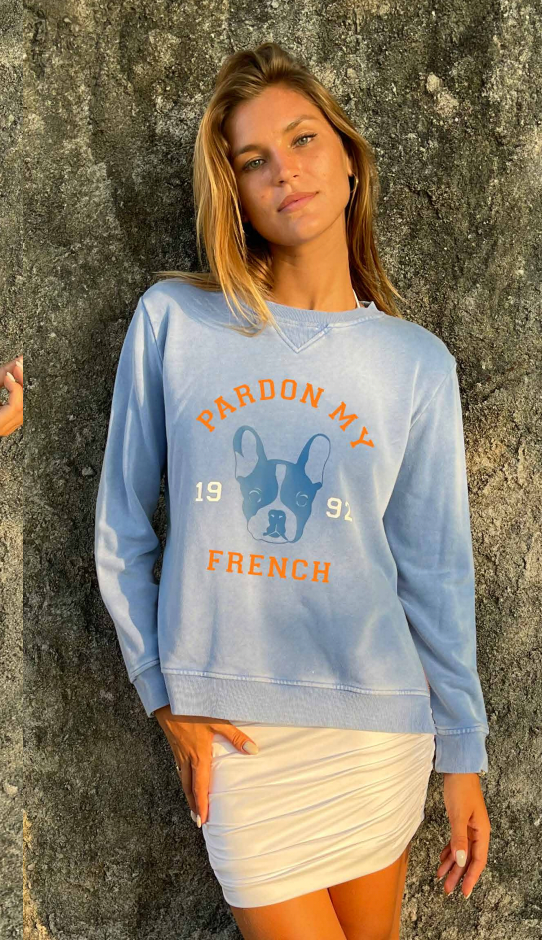 Sophie Moran Sweatshirt  Pardon my French - Washed Blue
