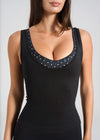 Leelo Double Layer V-Neck Tank - Black/Polka