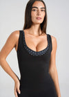Leelo Double Layer V-Neck Tank - Black/Polka
