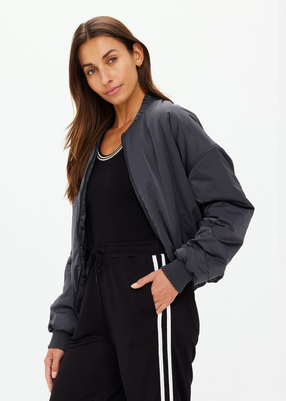 The Upside Carlotta Cropped Bomber Jacket - Washed Black