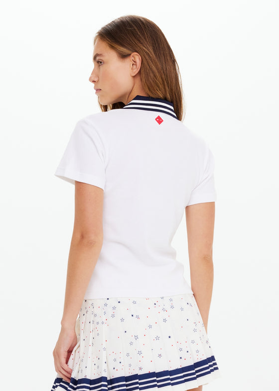 The Upside Renshaw Luma Zip  Collared Polo - White