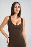 Leelo Double Layer V-Neck Tank - Chocolate/Polka