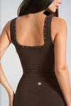 Leelo Double Layer V-Neck Tank - Chocolate/Polka