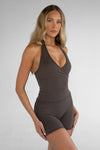 Leelo Sculpt Halter Tank - Dark Chocolate