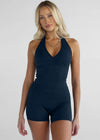 Leelo Sculpt Halter Neck Tank - Navy