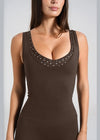 Leelo Double Layer V-Neck Tank - Chocolate/Polka