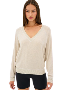  Splits59 Bennie Fleece V-Neck Sweatshirt - Oat/White