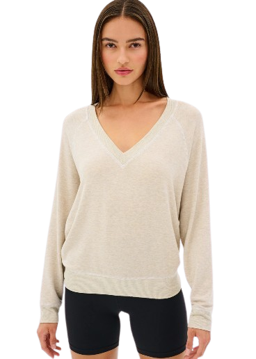 Splits59 Bennie Fleece V-Neck Sweatshirt - Oat/White